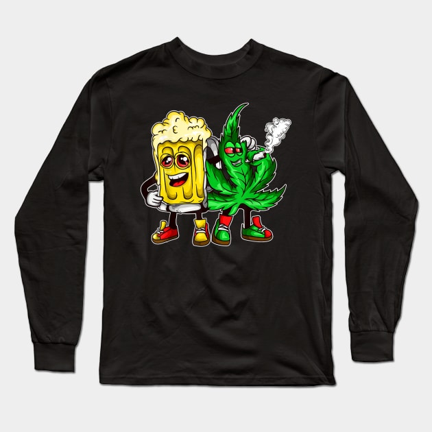 420 Pot Leaf Marijuana Bong Beer Drunk Weed Cannabis Long Sleeve T-Shirt by nellieuyangela